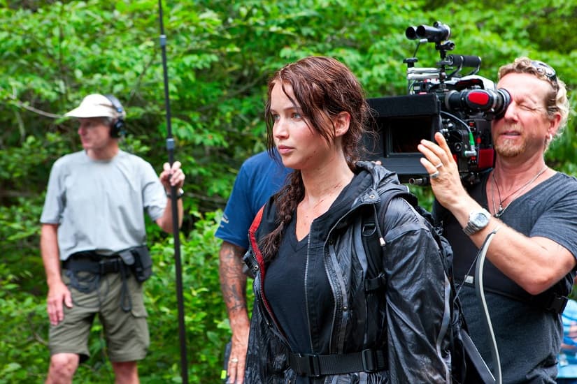 Jennifer Lawrence on the set of The Hunger Games. Jennifer Lawrence on the set of The Hunger Games.