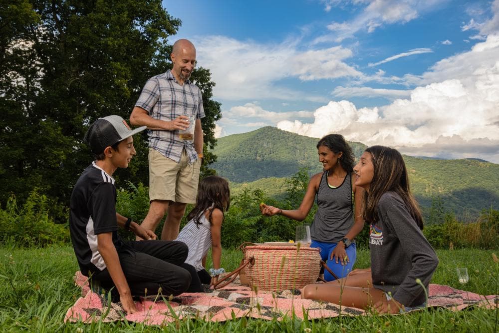 A family enjoys a picnic on the Blue Ridge Parkway near Asheville, NC A family enjoys a picnic on the Blue Ridge Parkway near Asheville, NC